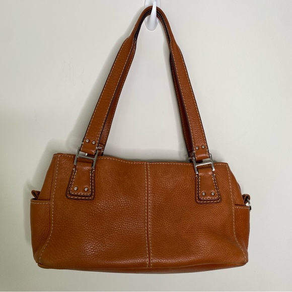 Y2K Vintage Fossil Cognac Genuine Pebbled Leather Shoulder Bag Purse - Picture 2 of 16